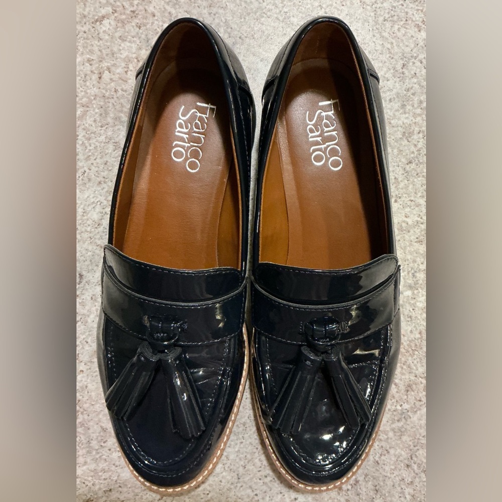 Franco Sarto Deep Navy Slip On Preppy Loafer Lug Platform Casual Career SZ 7W - Picture 2 of 14